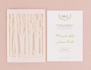 Wedding  Woodland Pretty Laser Embossed Invitation with Personalization Grass Green Image 1