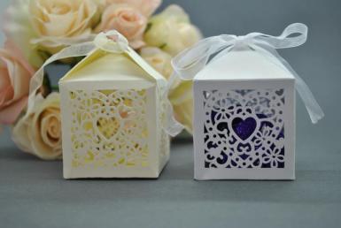 Wedding  Heart Laser Cut Bomboniere Box - White or Ivory x 20 Image 1