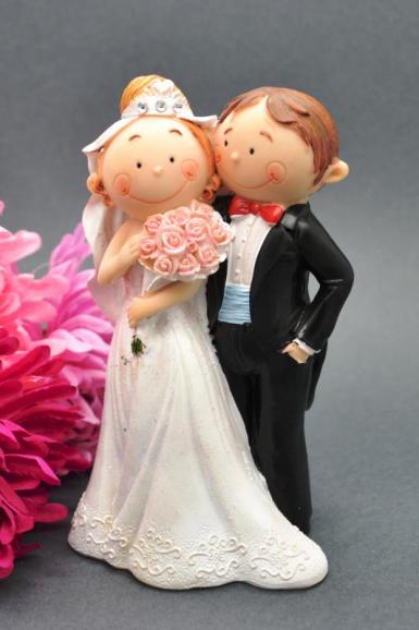 Wedding  Bride and Groom Cake Topper - Bridal Flowers Image 1