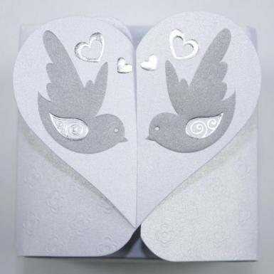 Wedding  Silver Embossed Love Birds Favour Boxes x 10 Image 1
