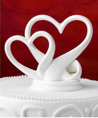 Wedding  Ceramic Hearts White Cake Topper Image 1