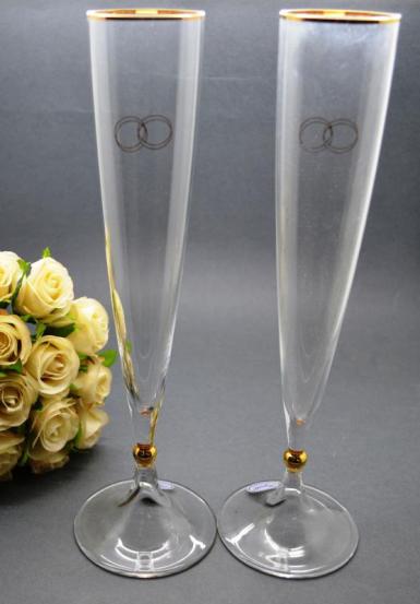 Wedding  Rogaska Remen Gold Rings and Detail Champagne Flutes Image 1