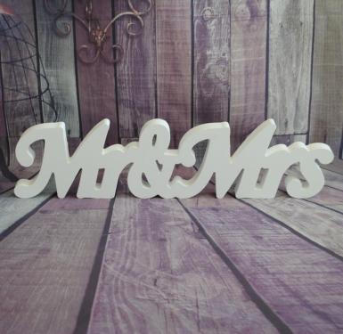 Wedding  Mr and Mrs Freestanding White Wooden Sign Image 1