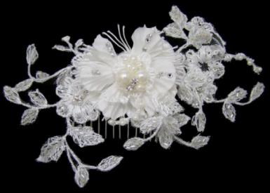 Wedding  Lace Pearl Diamante Hair Comb Image 1