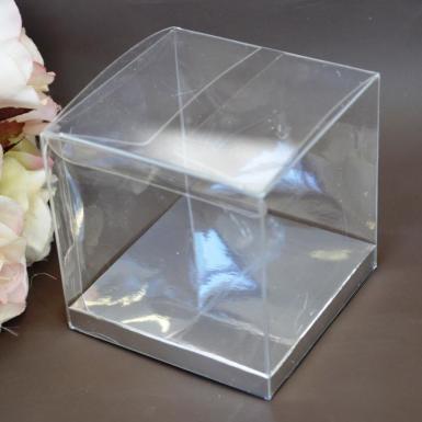 Wedding  Clear PVC Box with Silver Base 6cm x 6cm x 6cm Image 1