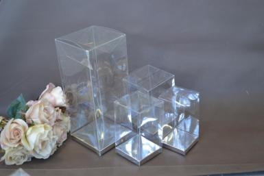 Wedding  Clear PVC Box with Silver Base 10cm x 10cm x 24cm Image 1