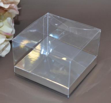 Wedding  Clear PVC Box with Silver Base 10cm x 10cm x 5cm Image 1