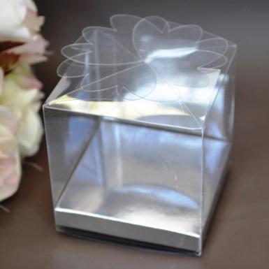 Wedding  Clear PVC Box with Silver Base 7.5cm Flower Lid Image 1