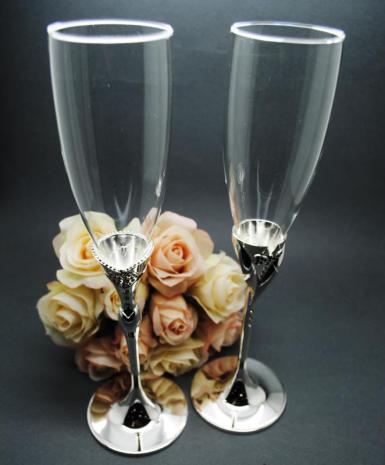 Wedding  Bride and Groom Dress and Tux Champagne Flutes Image 1