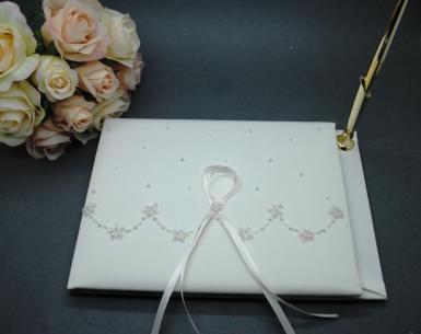 Wedding  Ivory Pearl Guest Book with Pen Image 1